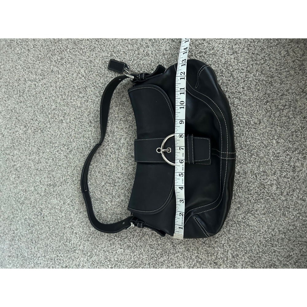 Y2K VTG Coach Soho Black Leather Buckle Flap Shoulder Bag 9248 Contrast Stitch - Picture 6 of 11